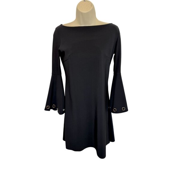 Chiara Boni La Petite Robe Black Bell-Sleeve Dress w/ Grommet Embellishments - M - Picture 6 of 9